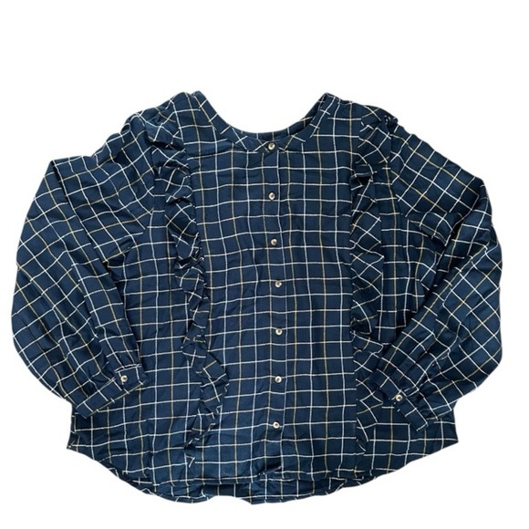 Kids‎ Navy Checkered Shirt with Ruffle Detail - Picture 1 of 4